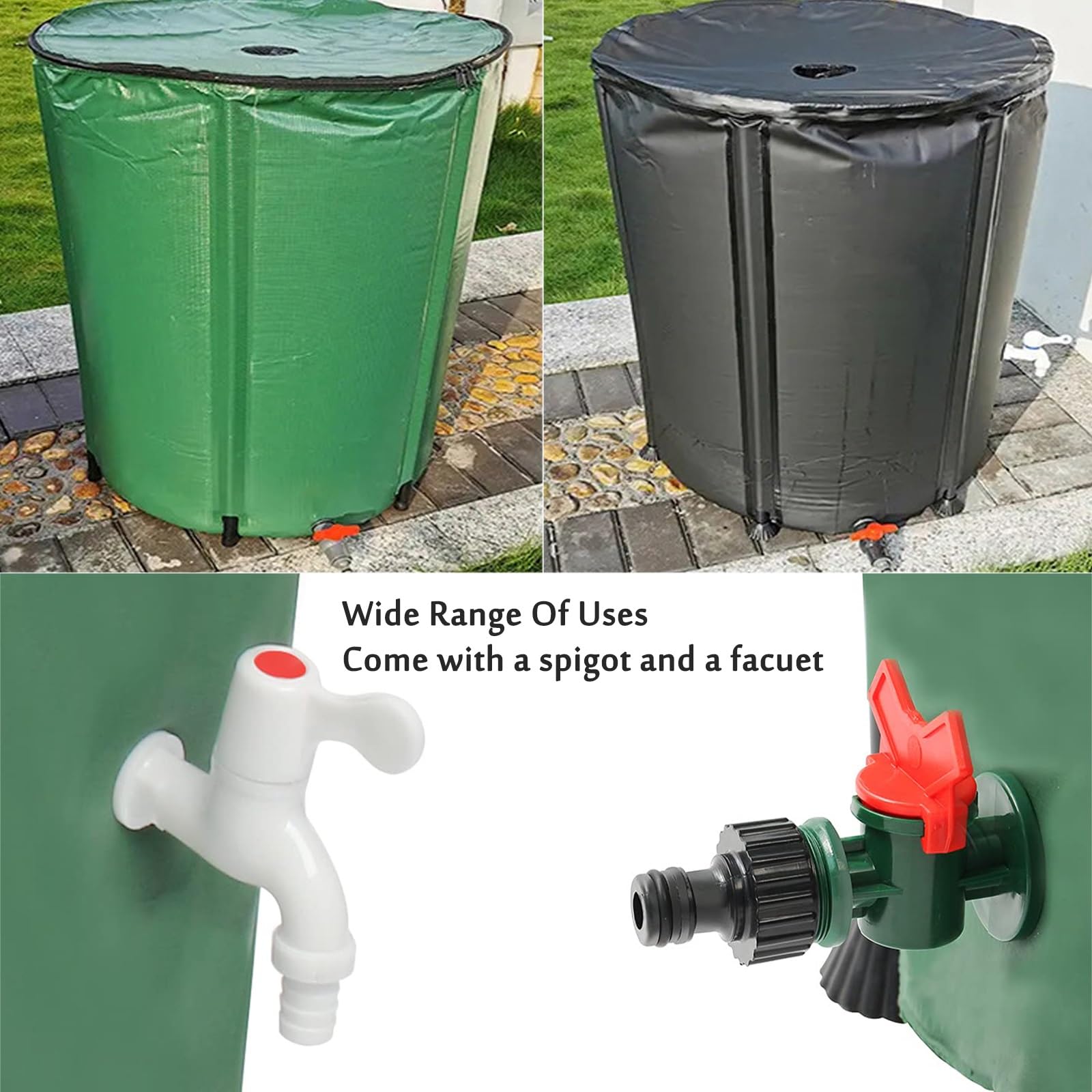 Serbatoio Portatile per Acqua piovana da 1000 Litri, Raccoglitore d'Acqua in Tessuto antistrappo, Soluzione per Lo stoccaggio dell'Acqua per Giardini, Campeggio e Uso all'aperto (v