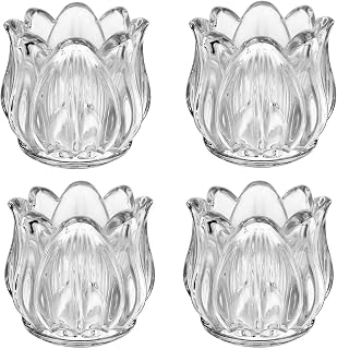 Tulip Shaped Glass Candle Holder Spring Flower Tealight Candle Holder Glass Tea Light Votive Candle Holders Candle Jars for Bathroom, Mother's Day, Party, Centerpiece Decoration