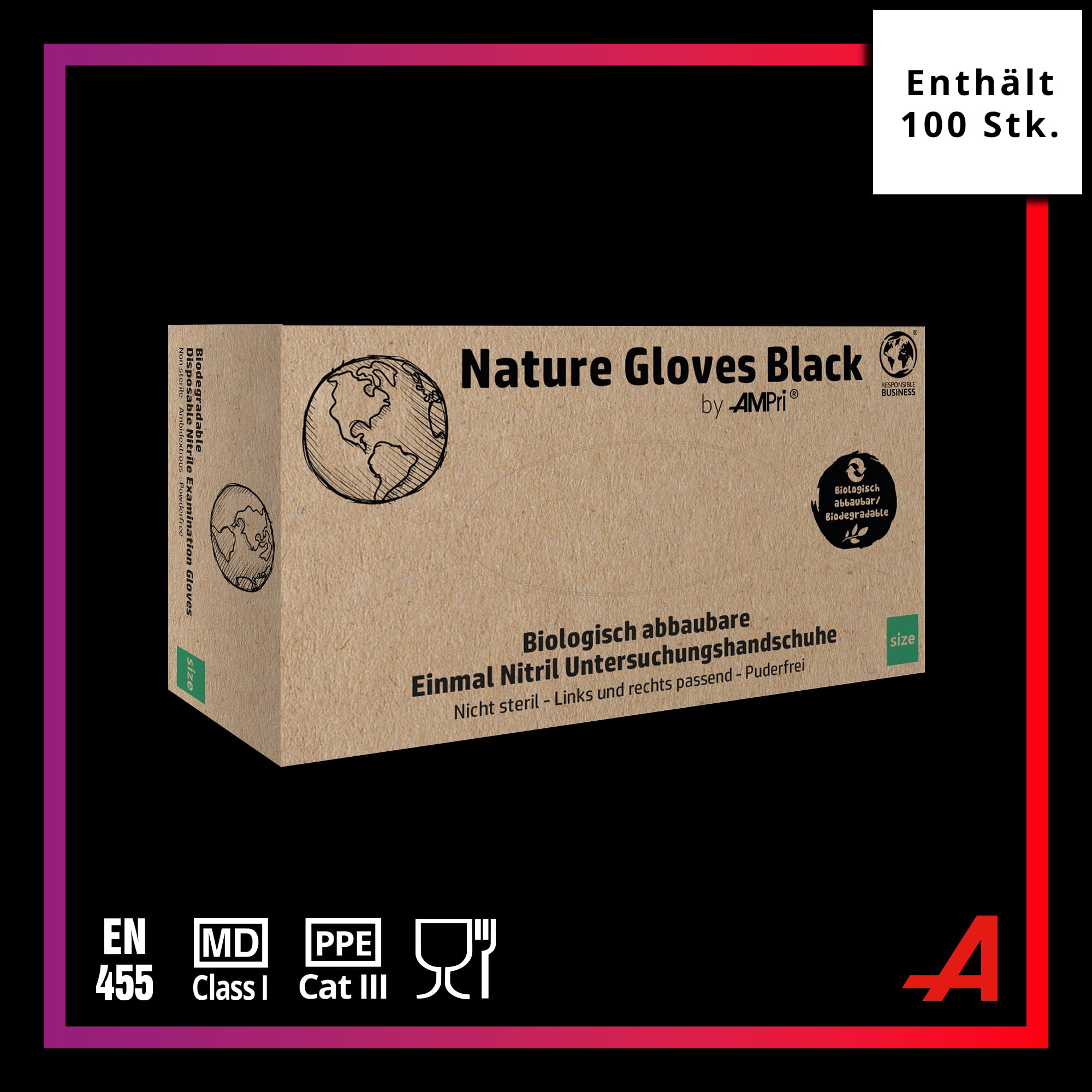 Guantes De Nitrilo Biodegradables AMPri: 100 Unidades, Talla L, Sin Polvo, Negros, Para Múltiples Usos