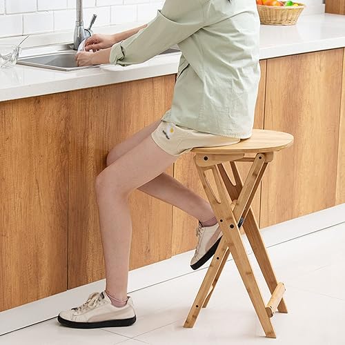 Miniatura 2 de Taburete plegable de 24 pulgadas, taburete de cocina plegable de madera sin respaldo para isla de cocina, sillas plegables de altura de mostrador,