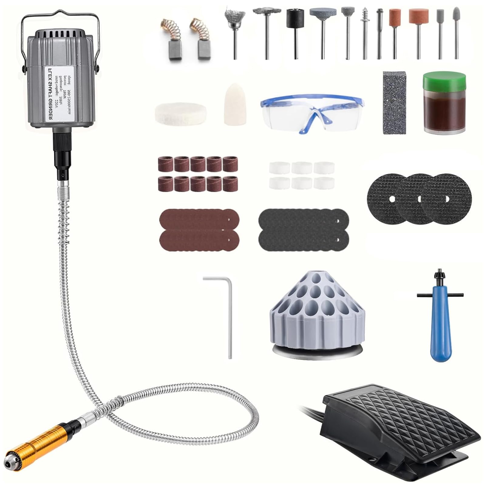 DZQ 780W Flex Shaft Grinder with Foot Pedal, 0.4–6.5mm Chuck Rotary Tool Kit, 83 PCS Accessories for Jewelry Polishing, Carving & DIY Grinding