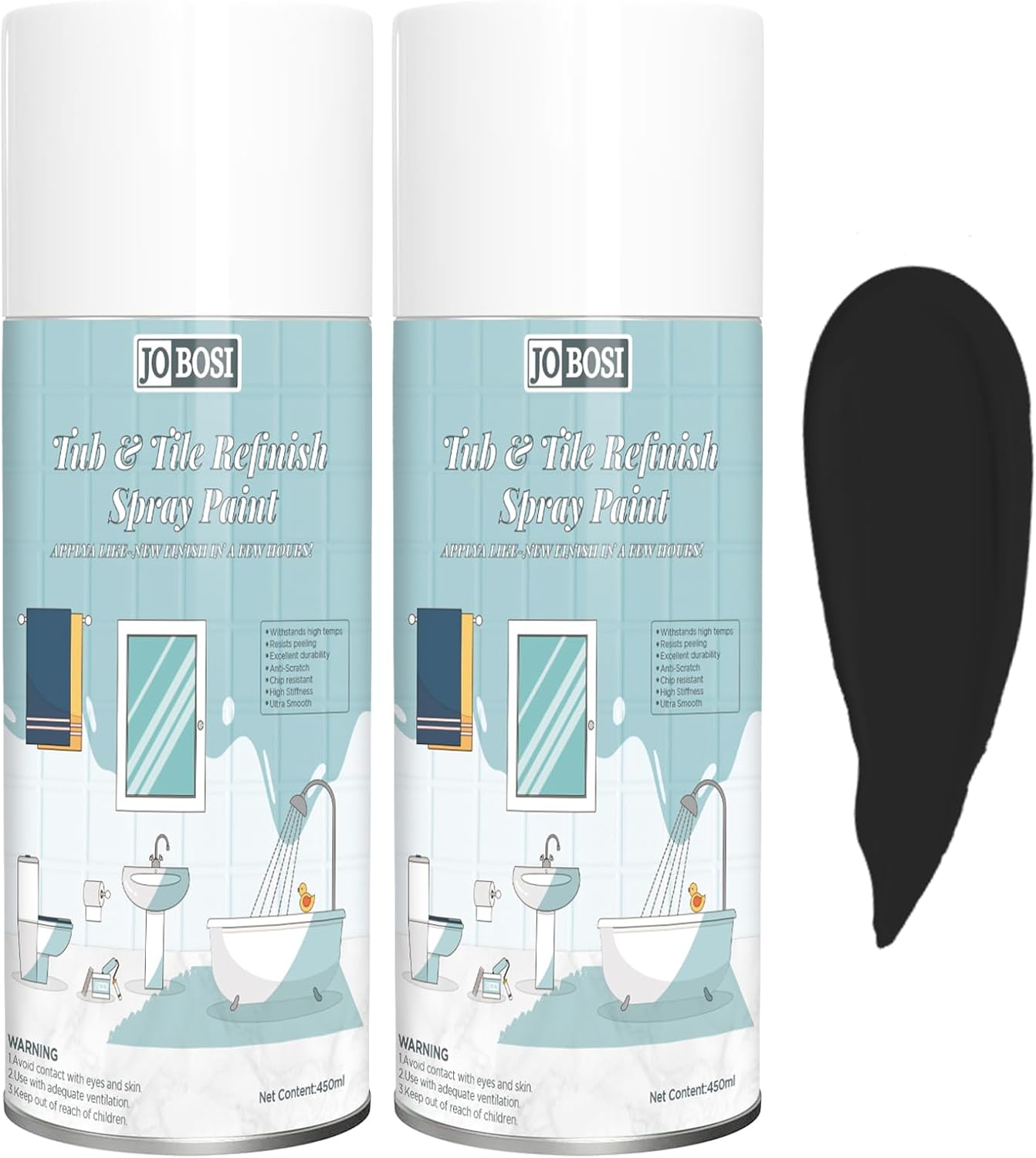 Black Ceramic Tub Spray Paint （16 FL Oz *2 pack）- High-performance aerosol spray gun kit, Household appliances, refrigerator, ceramics, bathtubs, vases, bathroom floors, etc., furniture wood color change and more DIY coatings - Quick drying and smooth treatment, strong adhesion