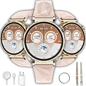 Relógio Smartwatch Feminino Microwear GT5 Mini 2026 Tela 41, GPS, 2 Pulseiras, Bluetooth, IP68 (Ouro)