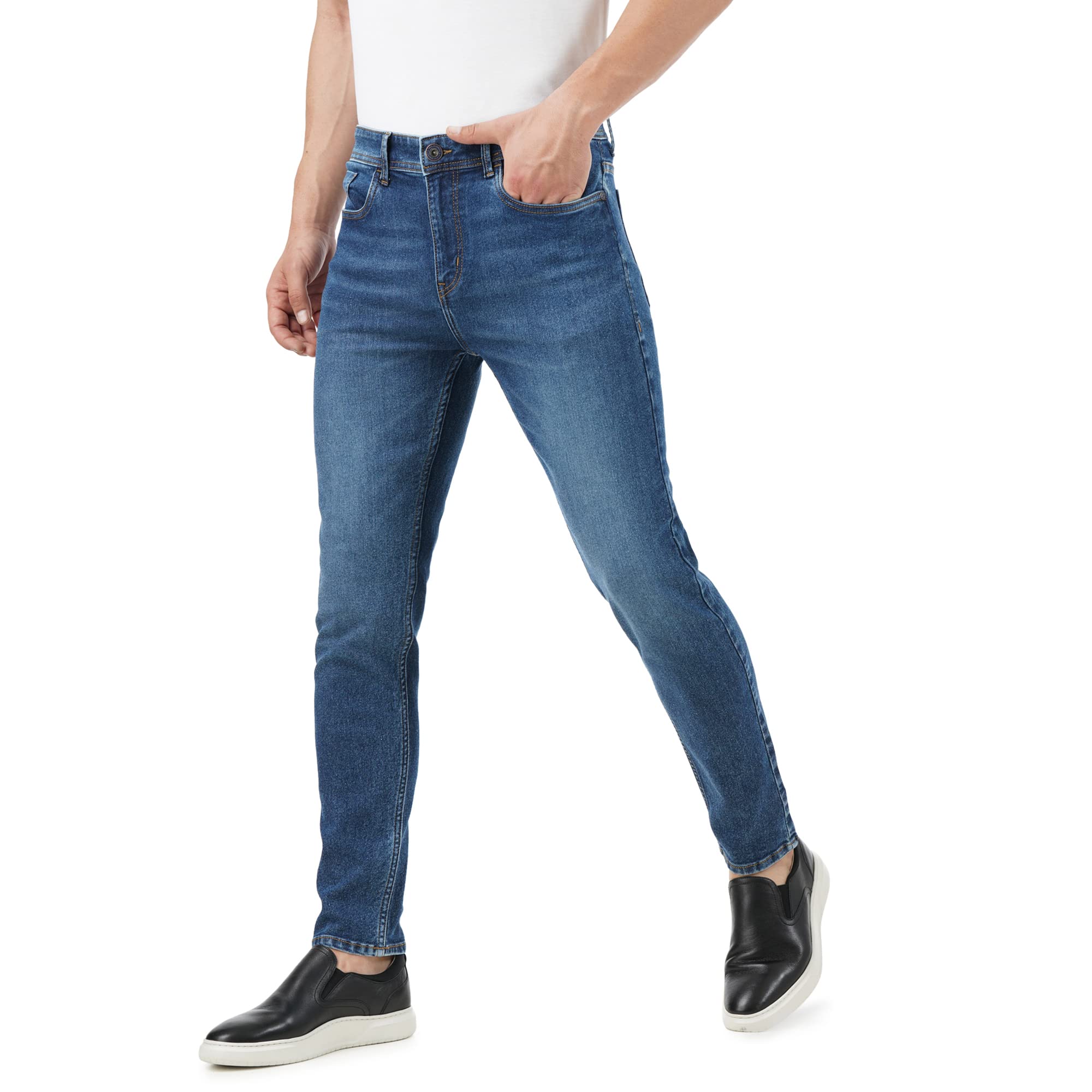 INKD Vaqueros Slim Fit para Hombre - Tiro Medio | Mezcla de algodón | Costuras en Contraste | Tejido elástico | Diseño clásico de 5 Bolsillos
