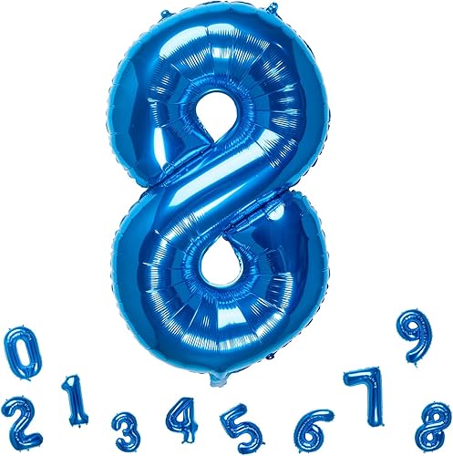 Miniatura 7 de Globos azules de 32 pulgadas con el número 3 de aluminio, suministros de decoración de fiesta de cumpleaños (globo azul número 3)