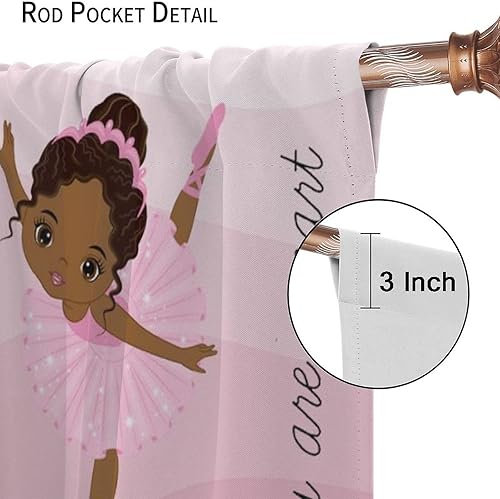 Miniatura 6 de Cortinas afroamericanas para niños, tratamientos de ventana de niña negra afro para dormitorio, lindas cortinas de bailarina bailarina rosa, juegos