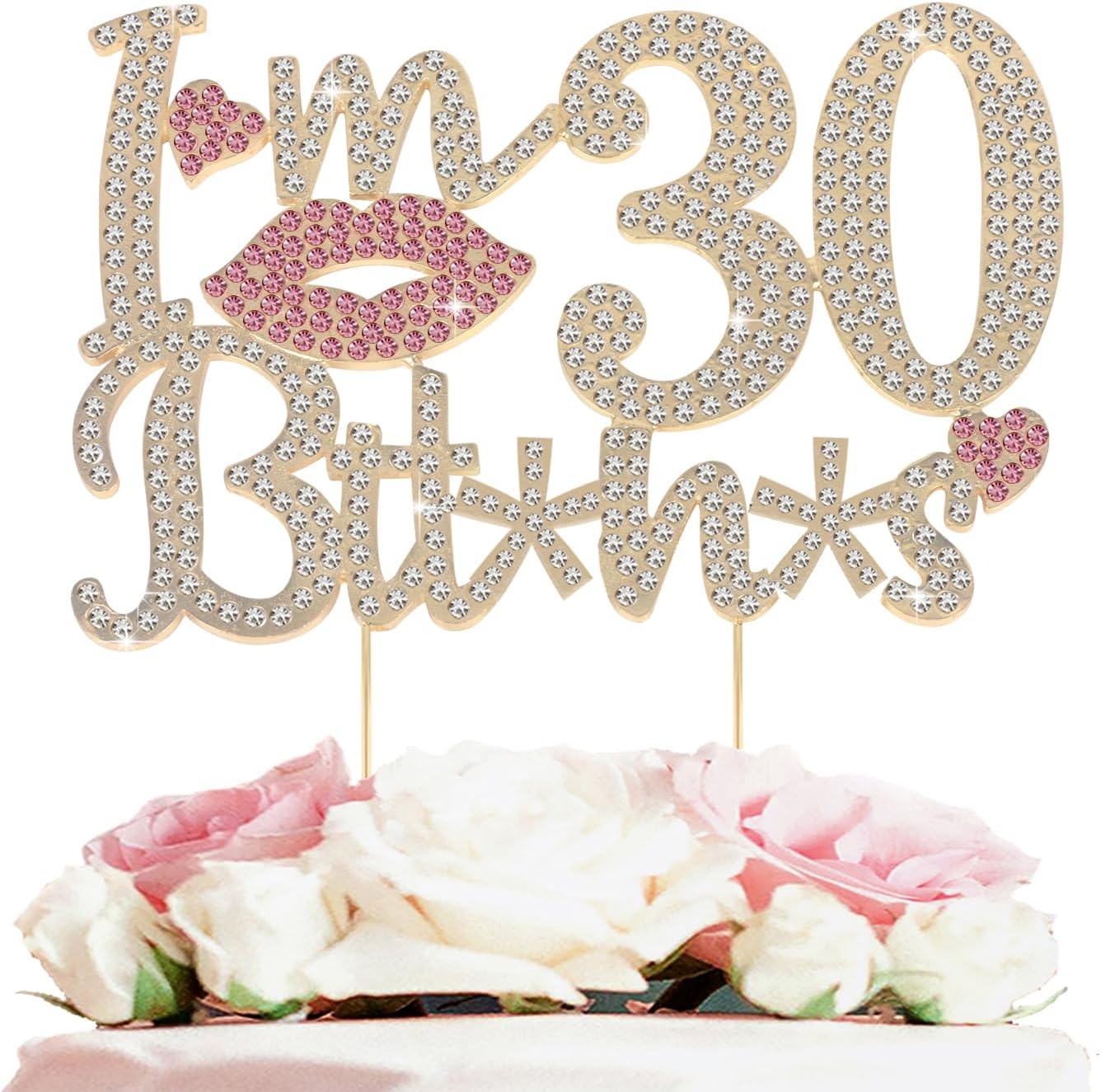 Amazon.com: LASKYER I'm 30th Funny Birthday Gold & Pink Rhinestone Cake ...