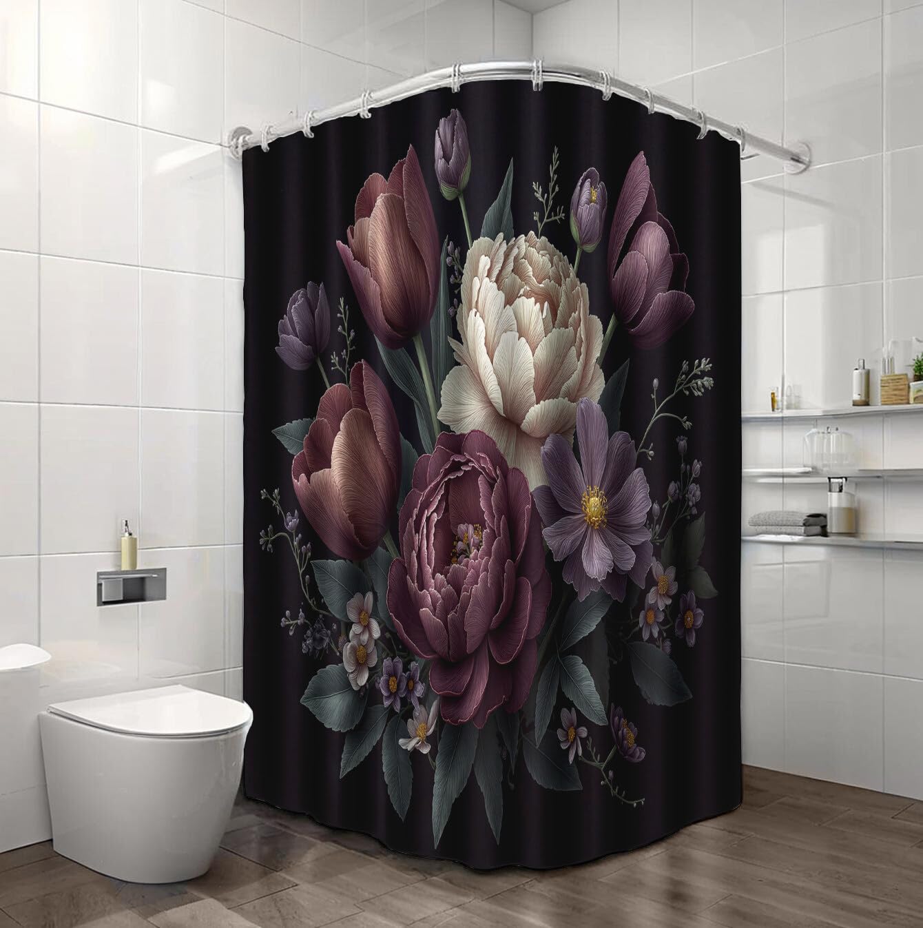 Rideau Douche,Rideau Baignoire Lavable en Machine Rideaux Douche Tissus Lavable Rideau De Baignoire Lavable pour Salle De Bain Domicile Baignoire Famille,Tulipes Pivoines,