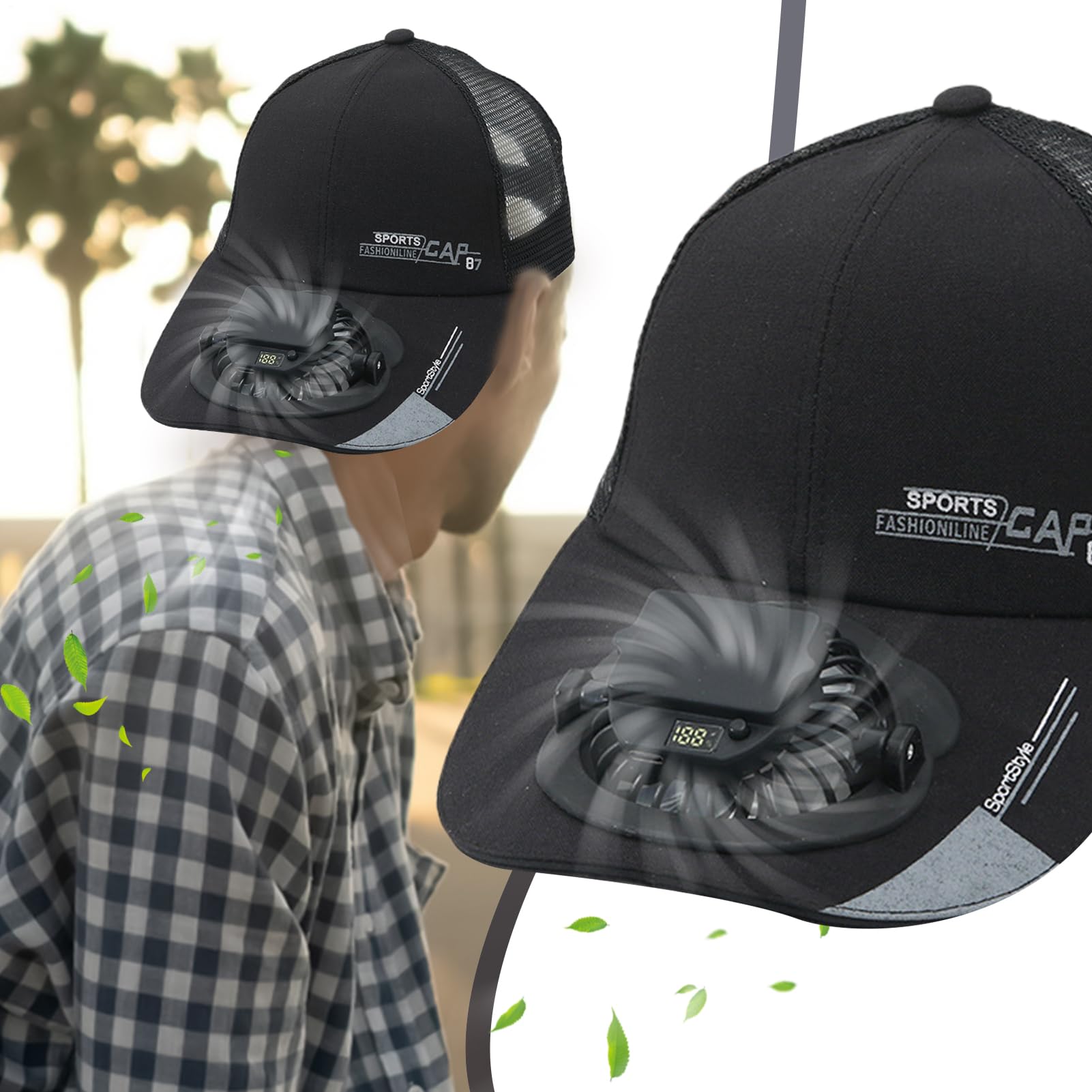 Ventilator Sonnenhut | USB-Aufladbare Schirmmütze mit Ventilator,3-Stufen Digitale Anzeige Sonnenschutz Kopfbedeckung für Damen Herren Radfahren Wandern Camping Angeln
