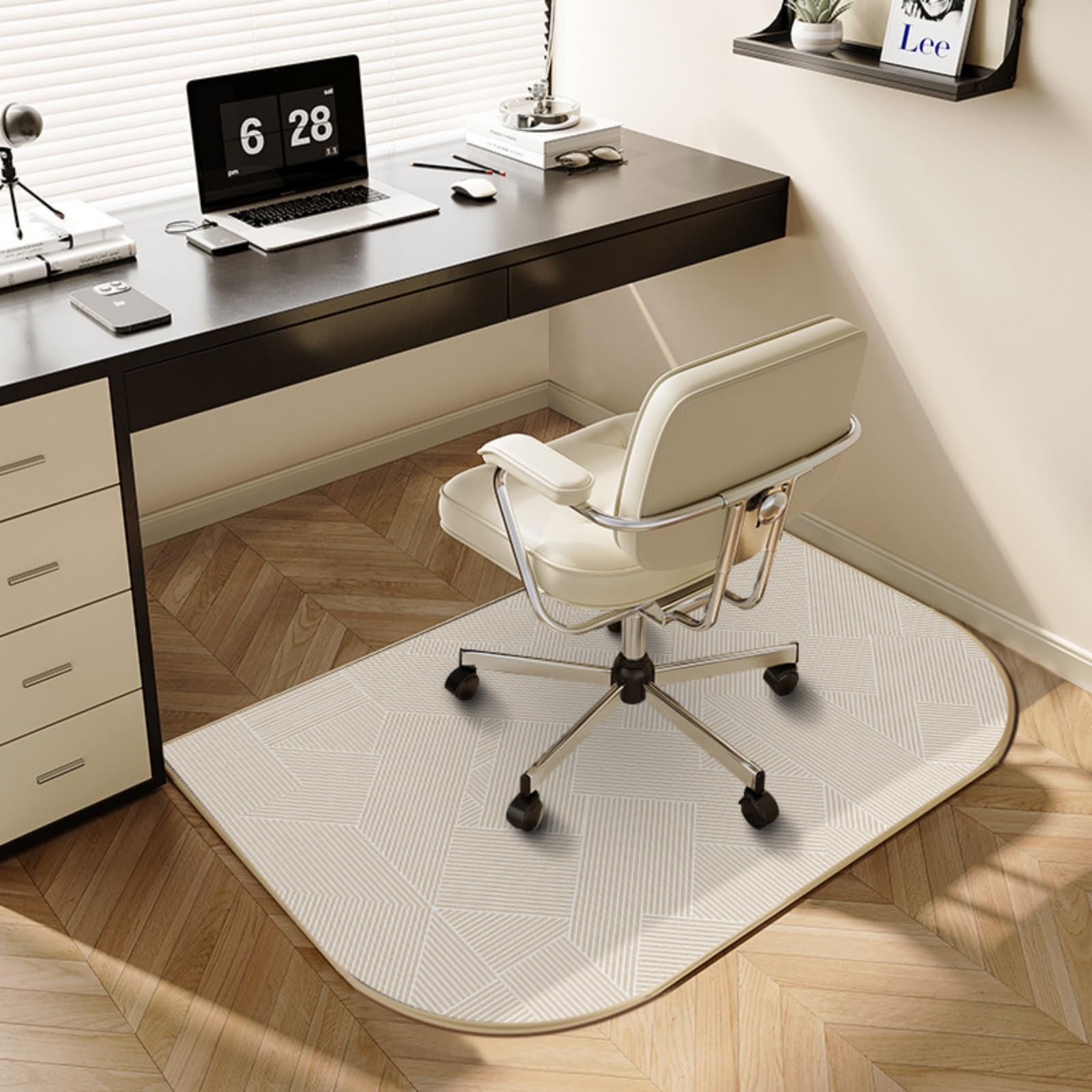 Tapete cuadrado para silla de oficina para protección de alfombras, antideslizante, tapete de escritorio para juegos de madera dura y suelos alfombrados, diseño geométrico moderno, 120 x 150 cm