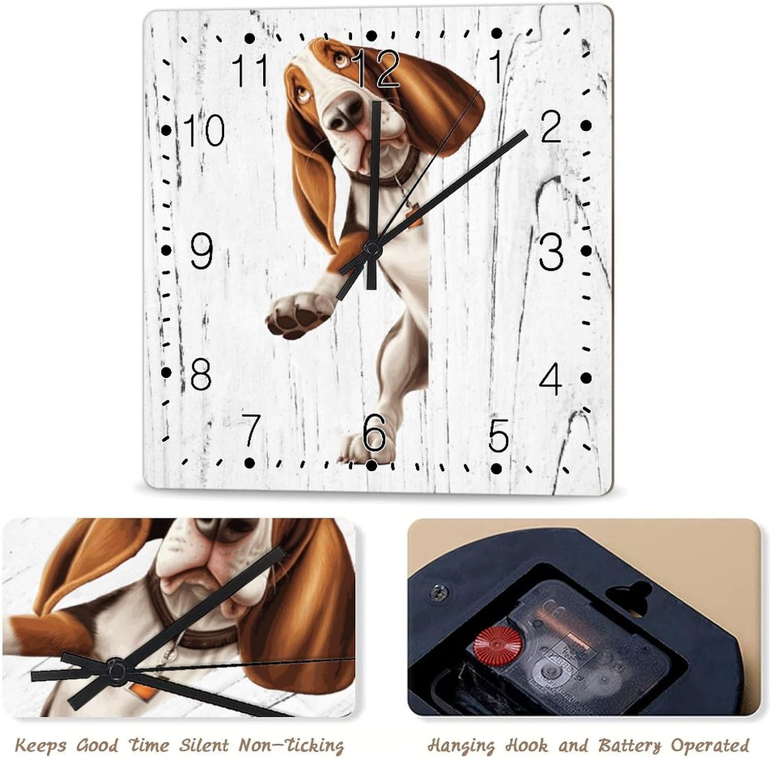Beagle Dog Peeking ASquare Corner Clocks Beagle Art Clocks Battery Operated Square Wall Clock Gift for Dog Mom Wall Clock for Kitchen Bedroom Office 15x15in Birthday Gift to Dog Lover
