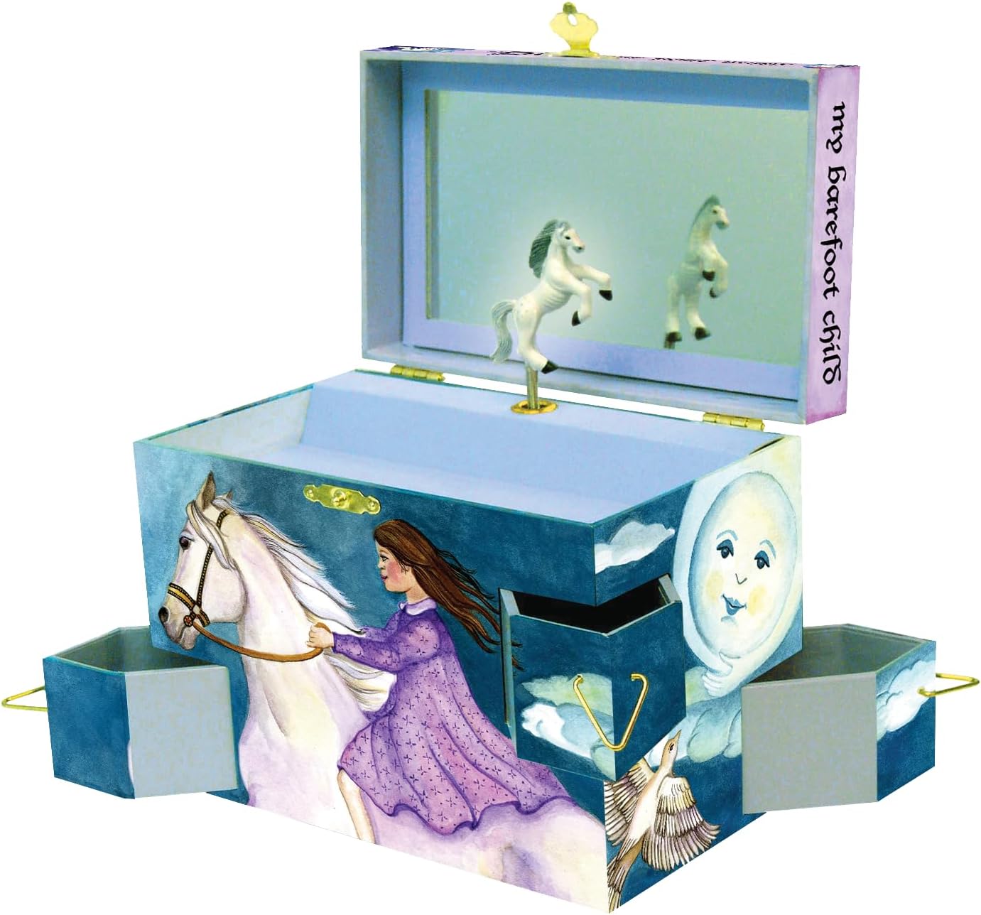 Enchantmints Discover Your World Musical Jewelry Box Horse Spins to Clair De Lune 3 Pullout Drawers Treasure Storage