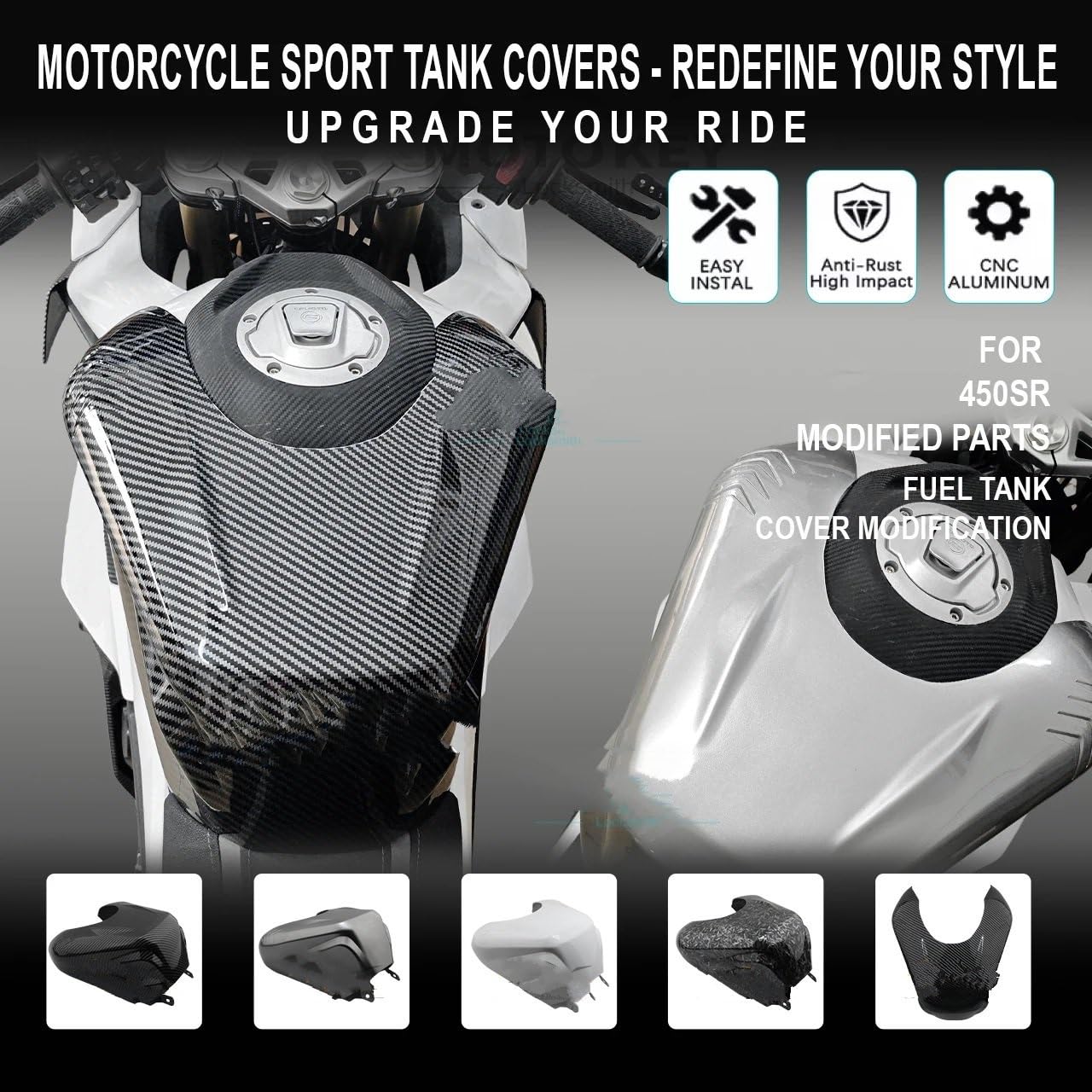 Do motocykla Cfmoto 450SR z włókna węglowego | Osłona osłony zbiornika paliwa gazowego z włókna(D)