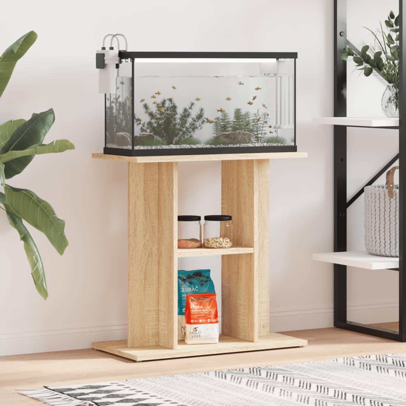 Gecheer Aquarium Stand with Storage, 3-Tier Fish Tank Stand Engineered Wood Sonoma Oak 60x30x60 cm for Fish Tank, Ornamental Fish, Aquatic Plants Home Decor 833570