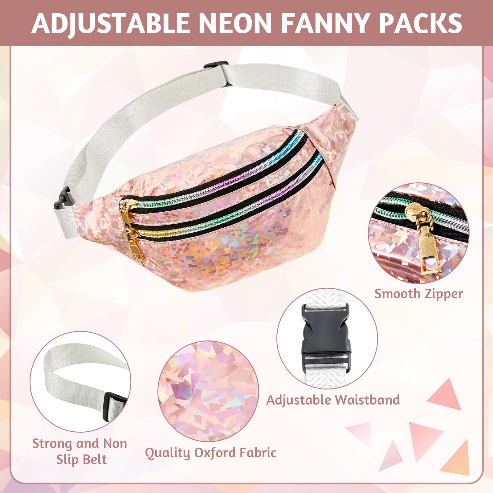 Dunzy Holografische Bauchtasche für Junggesellinnenabschiede, für Junggesellinnenabschiede, Hochzeit, Party, wasserdicht, 12 Stück, Champagner, Silber, Small