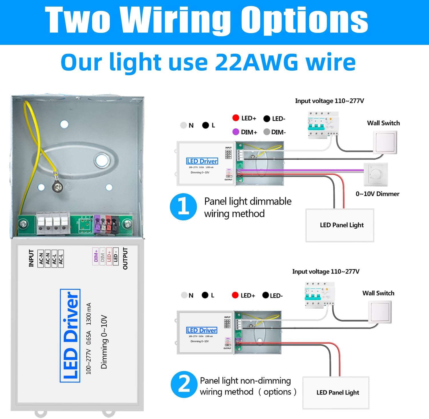 6PCS2x4 LED Flat Panel,5000K Daylight White, 7800 Lumens, 0-10V Dimmable, 110-277v 2x4 LED Drop Ceiling Light Fixture,ETL Listed Troffer Panel Light