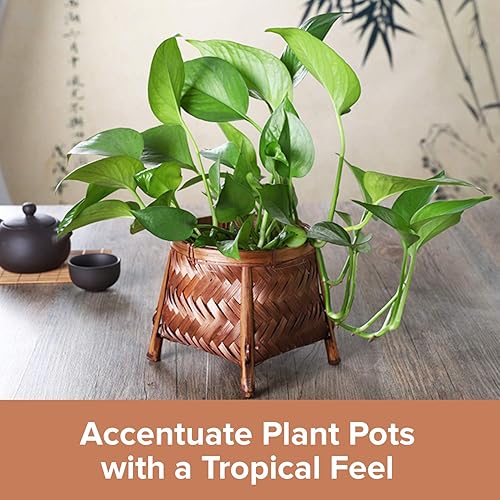 Miniatura 3 de Soporte para plantas de ratán, cesta de paja de ratán tejida a mano para macetas, canasta de plantas de color marrón rojizo, soportes para plantas