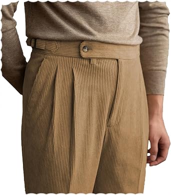 Mens Corduroy Pant Straight Fit Flat-Front Casual Business Pants for Party Diner