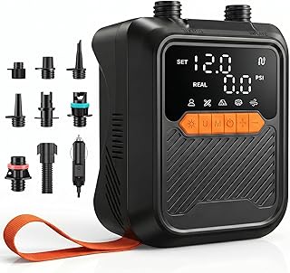 Elektrische SUP Pumpe 20 PSI, Tragbare Paddle Board Pumpe & Elektrische Luftpumpe mit 12V DC Autoanschluss, 2-Stufige Hochdruckpumpe mit Auto-Stopp für SUP, Kajak, Boot, Zelt, Pool,Schwarz