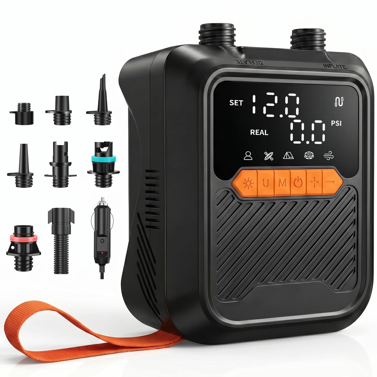 Gonfleur Paddle Électrique 20 PSI,Pompe Sup Électrique Haute Pression avec Connecteur Voiture 12V,Gonfleur Paddle Board Double Étape avec Arrêt Automatique pour Sup,Kayak,Bateau,Tente,Noir
