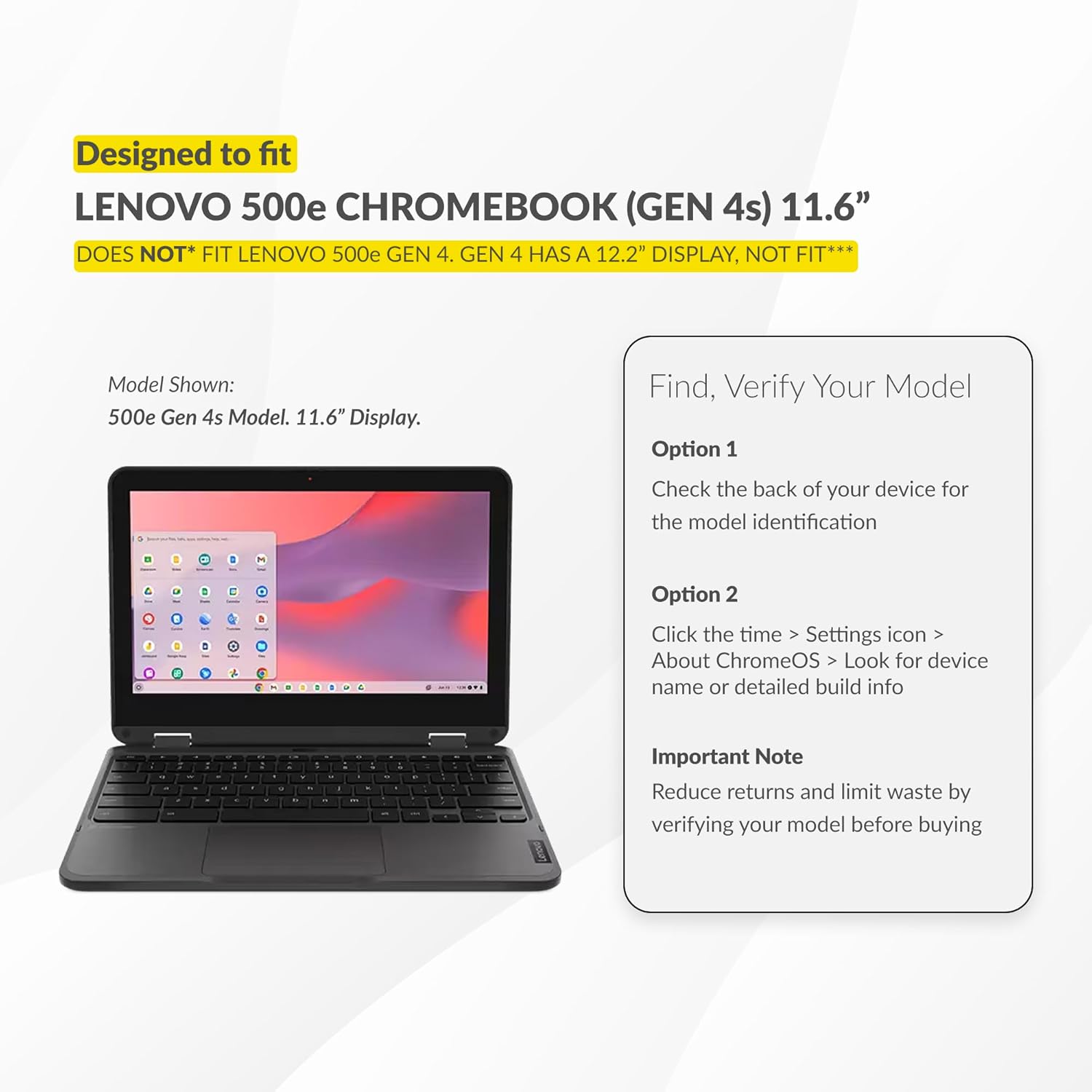 Air Hard Shell Case for Lenovo Chromebook 500e Gen 4s 11.6", Student-Proof K-12 Protective Clear Cover (1-Pack)