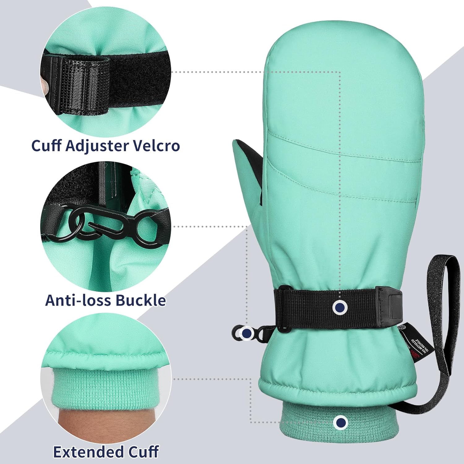 Snow Mittens Waterproof Winter Ski Warm Cotton & Spray-Bonded Cotton Lined, Anti-Loss Rope for Parent Child - Image 4