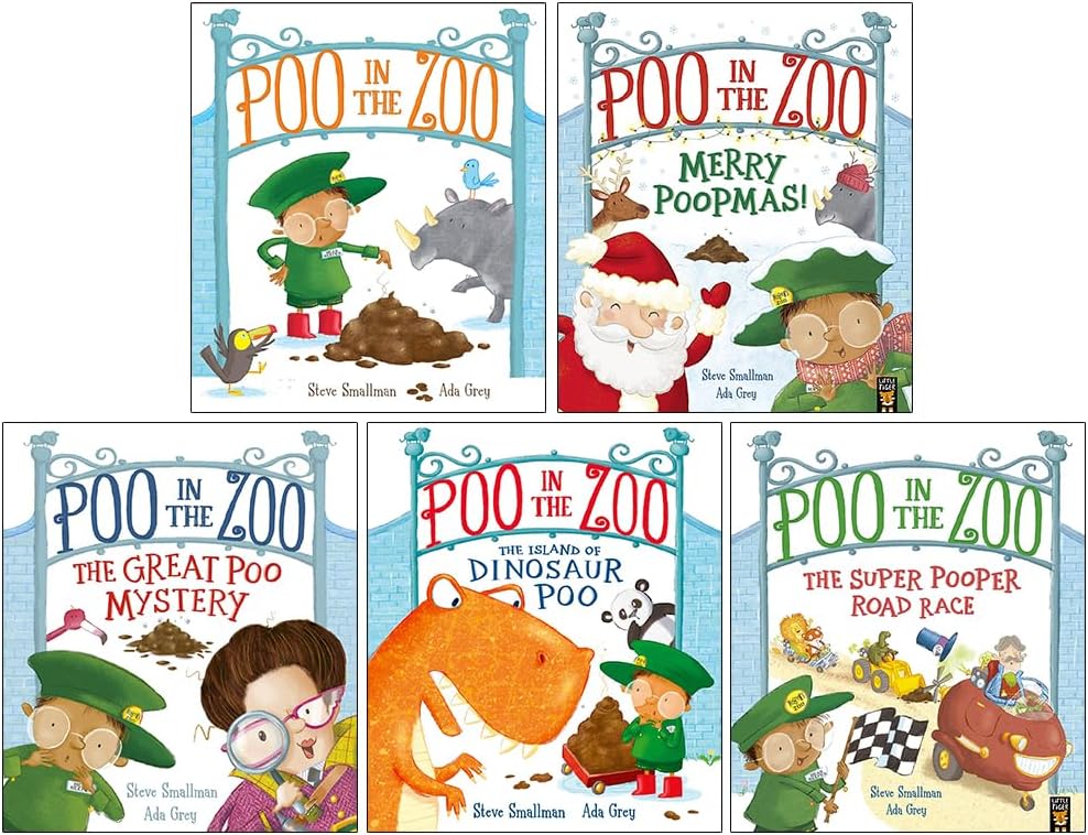 Poo in the Zoo Series 5 Books Collection Set By Smallman & Grey(Poo in the Zoo, Merry Poopmas!, The Great Poo Mystery ,The Island of Dinosaur Poo & The Super Pooper Road Race)