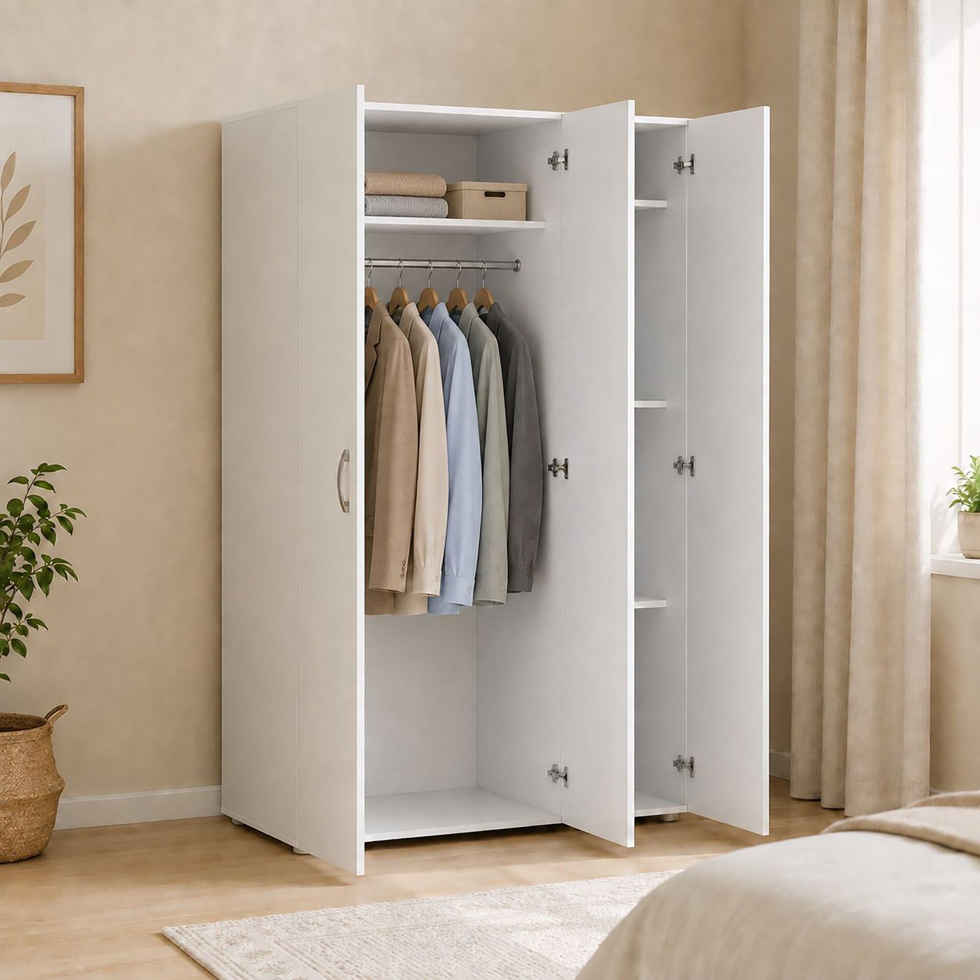 Dmora - Guardaroba 3 ante Dublino, Mobile camera da letto, Cabina armadio portabiti, Armadio appendiabiti, 111x52 h179 cm, Bianco