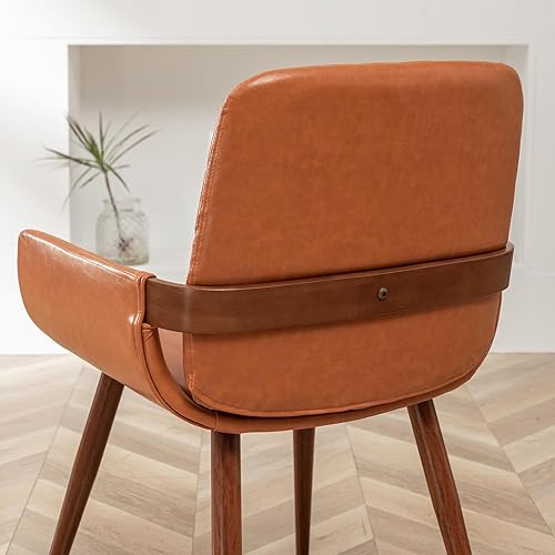Miniatura 6 de LUNLING Juego de 2 sillas de comedor modernas de mediados de siglo, sillas de cocina de piel sintética, marco de madera curvada con reposabrazos,