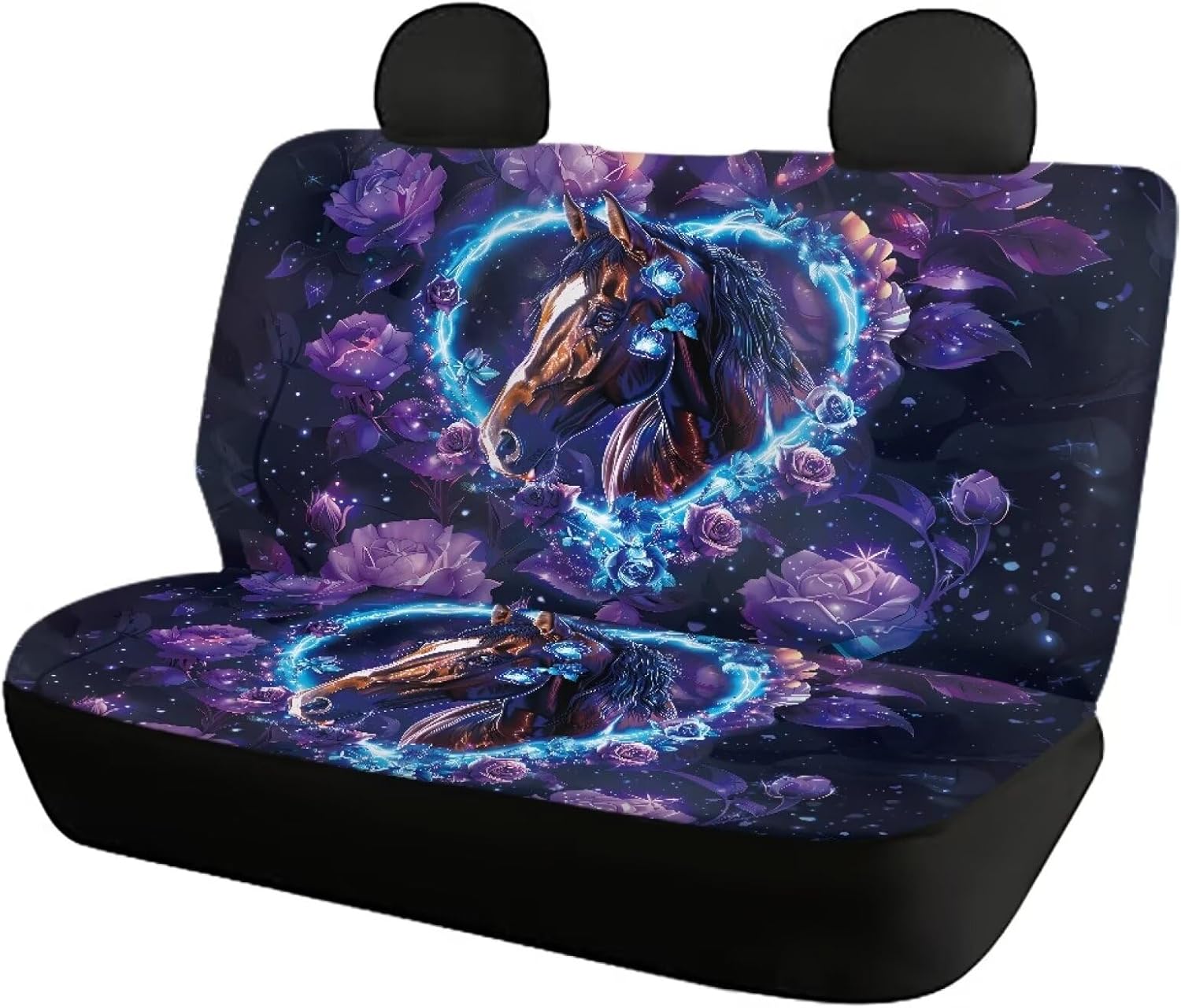 Bulopur Horse Flower Car Seat Covers 4 Pcs, Front Seats and Rear Bench Cover Cushion Auto Seat Cover Protector Automotive Interior Protection Fits Most Cars, SUVs, and Trucks