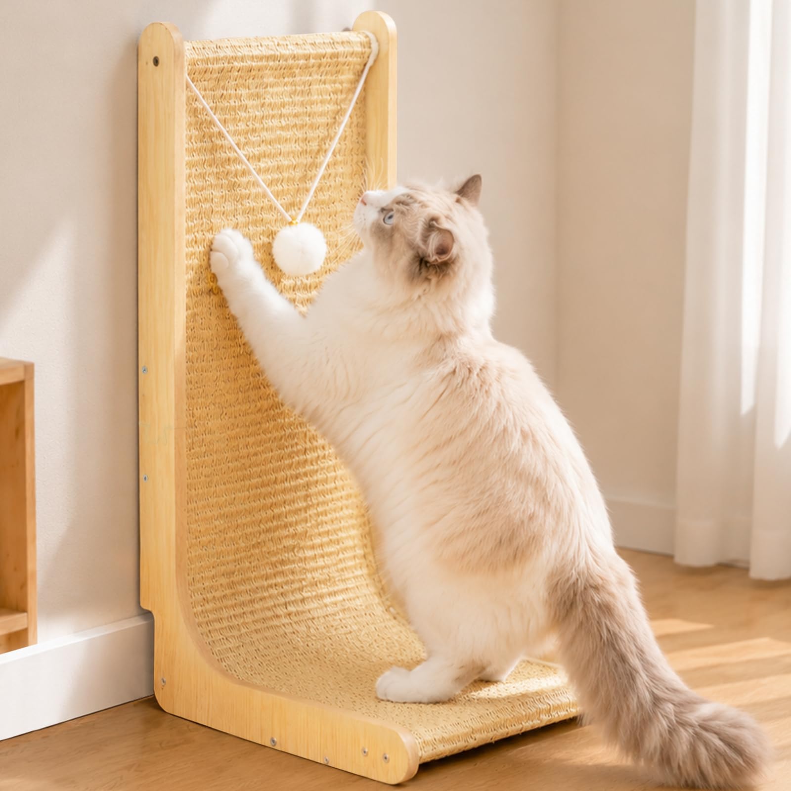 26.8" Sisal Cat Scratcher for Indoor Cats with Bell Plush Toy*2