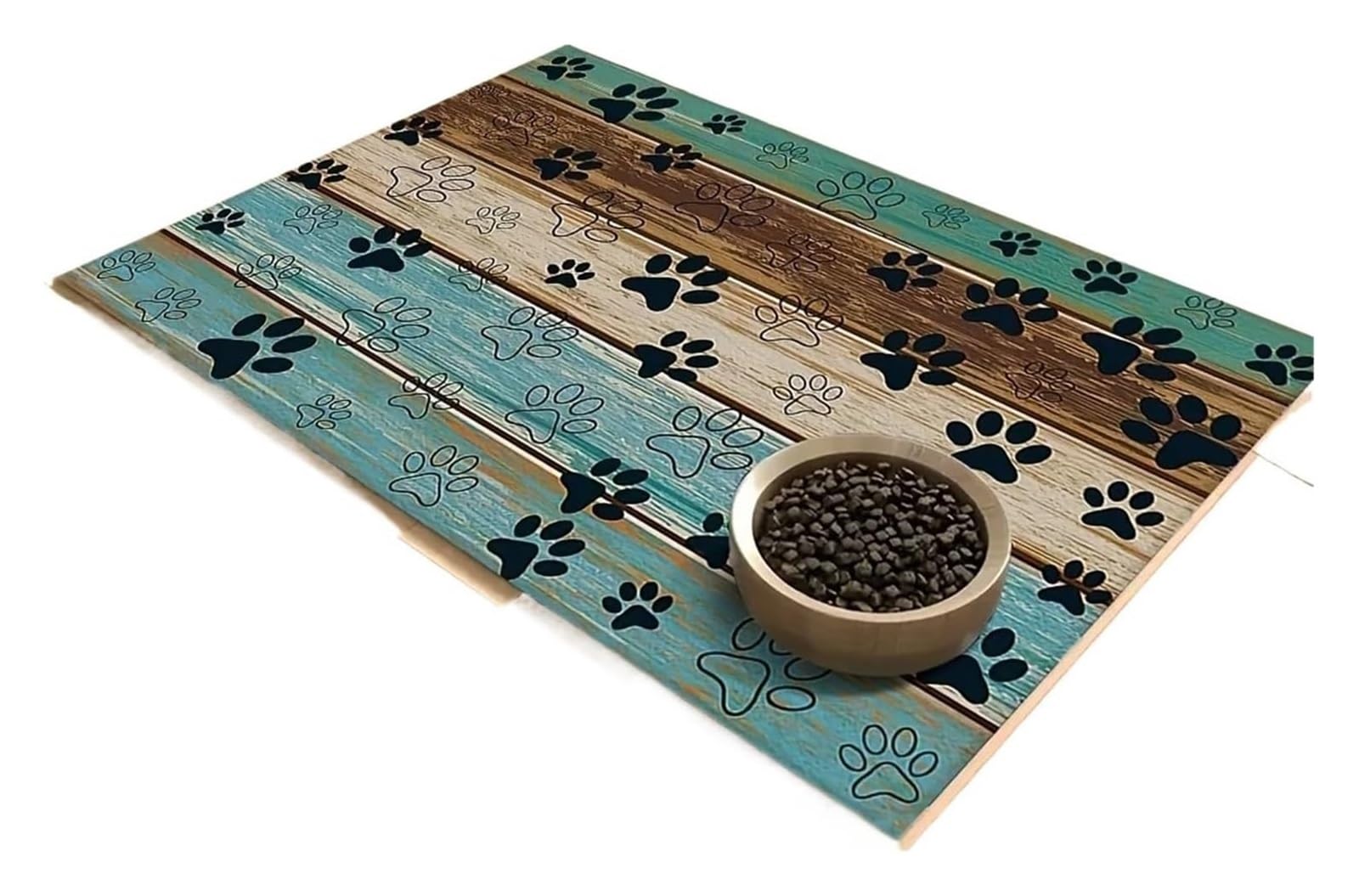 Futtermatte für Haustiere, Hundefuttermatte aus Gummi mit Holzmaserung und Pfotenabdruck – schnell trocknend, saugfähig(M)