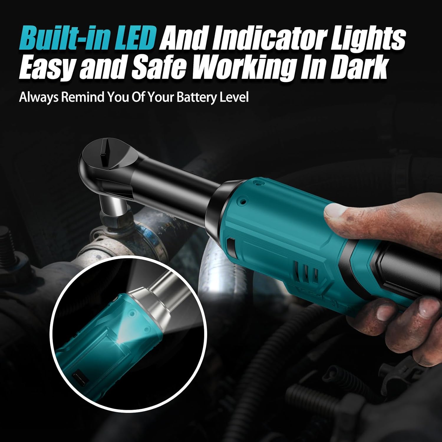 21V Electric Ratchet Wrench Set,60FT-LBS (80N.m) Extended Cordless Ratchet Wrench with 2x 2.0Ah Battery,3/8" 400 RPM Variable Speed Power Ratchet Driver Set with 7 Sockets,1/4 Adaptor, 3"Extension Bar