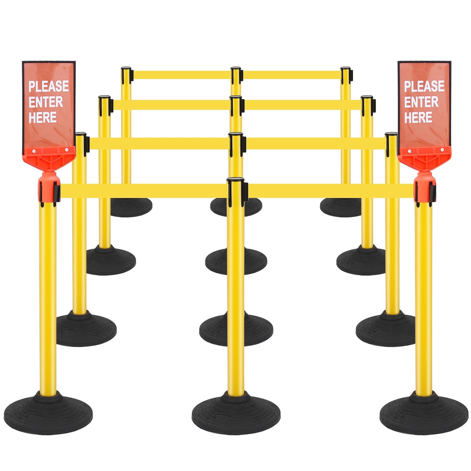 12 Pack Stanchions with Retractable Belts - Heavy Duty Crowd Control Barriers with Weighted Rubber Base, Retractable Belt Stanchions for Queue Line, Events, Public Safety(Yellow，12 Pack）