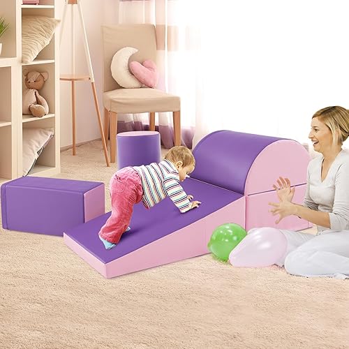 Miniatura 9 de Costzon 5 juguetes de escalada para niños pequeños, estructura de juego de bloques de espuma suave, escaladores para el desarrollo infantil,