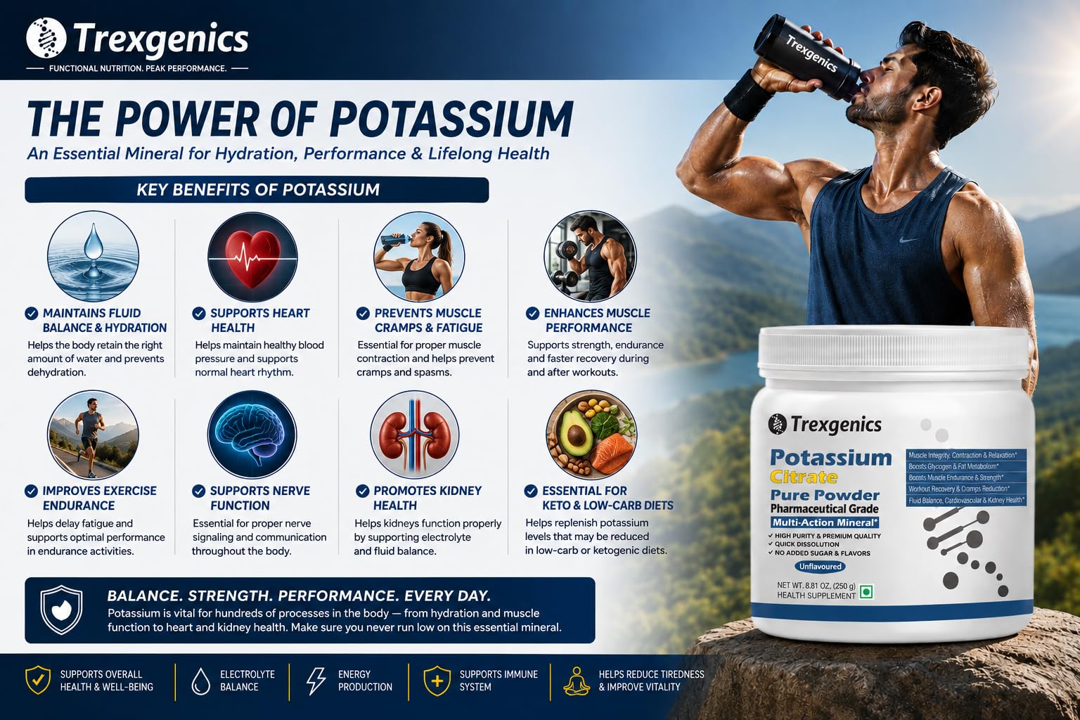 Trexgenics POTASSIUM CITRATE Pure Powder Pharmaceutical Grade Electrolyte Balance, Nerve & Muscle Health (250 gram / 8.81 OZ) 4