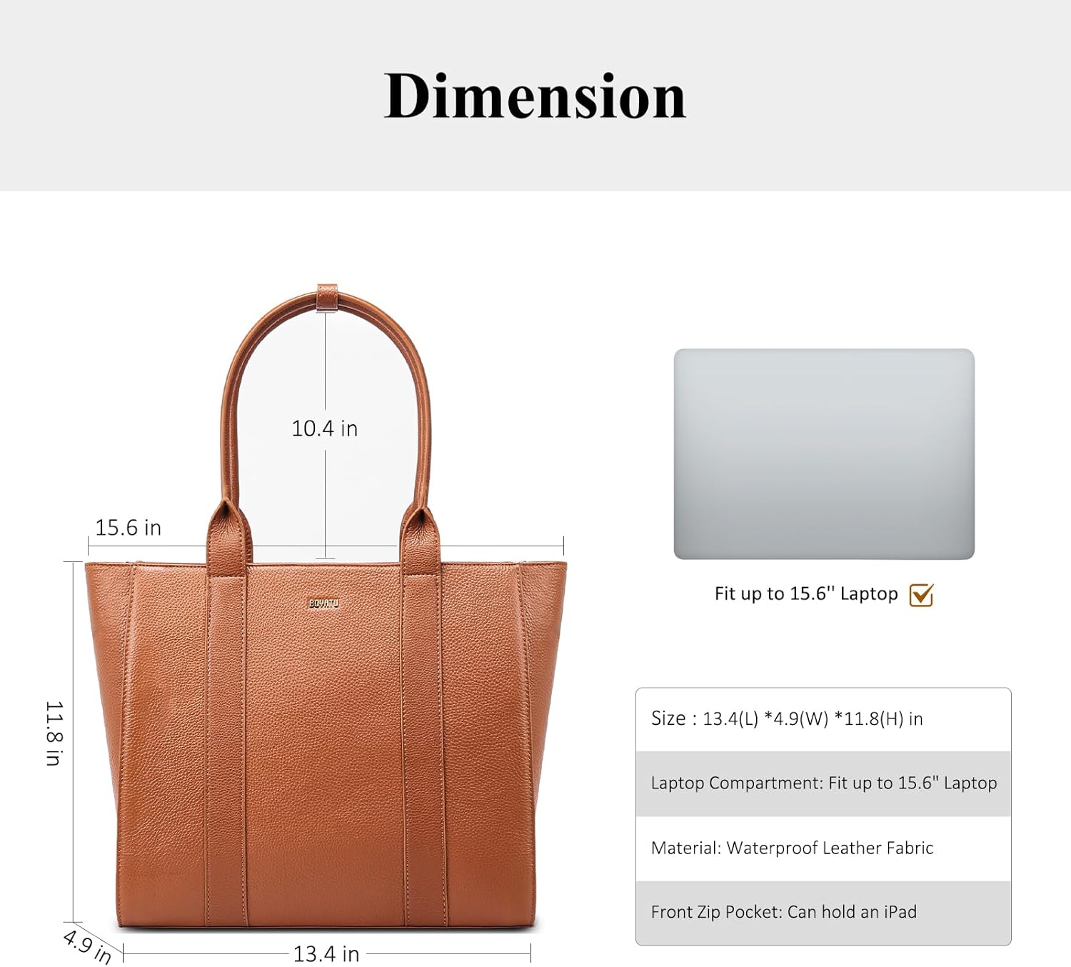 Leather Work Tote for Women, Full-Grain Leather, Structured Business Tote, Padded 15.6” Laptop, Minimalist - Pro Look | Polished First Look, No Slouch, Stands - Image 6