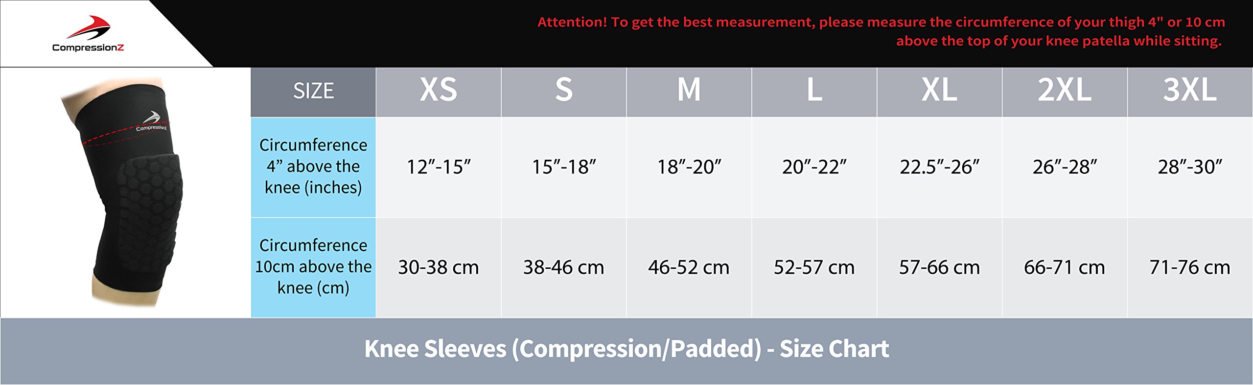 Compression Genoux Manches (1 Paire) CompressionZ - Meilleur Pour Hommes & Femmes Rotule Bandage Support Attelle - Course, Basket-ball, Football - Noir, S - 37-43cm