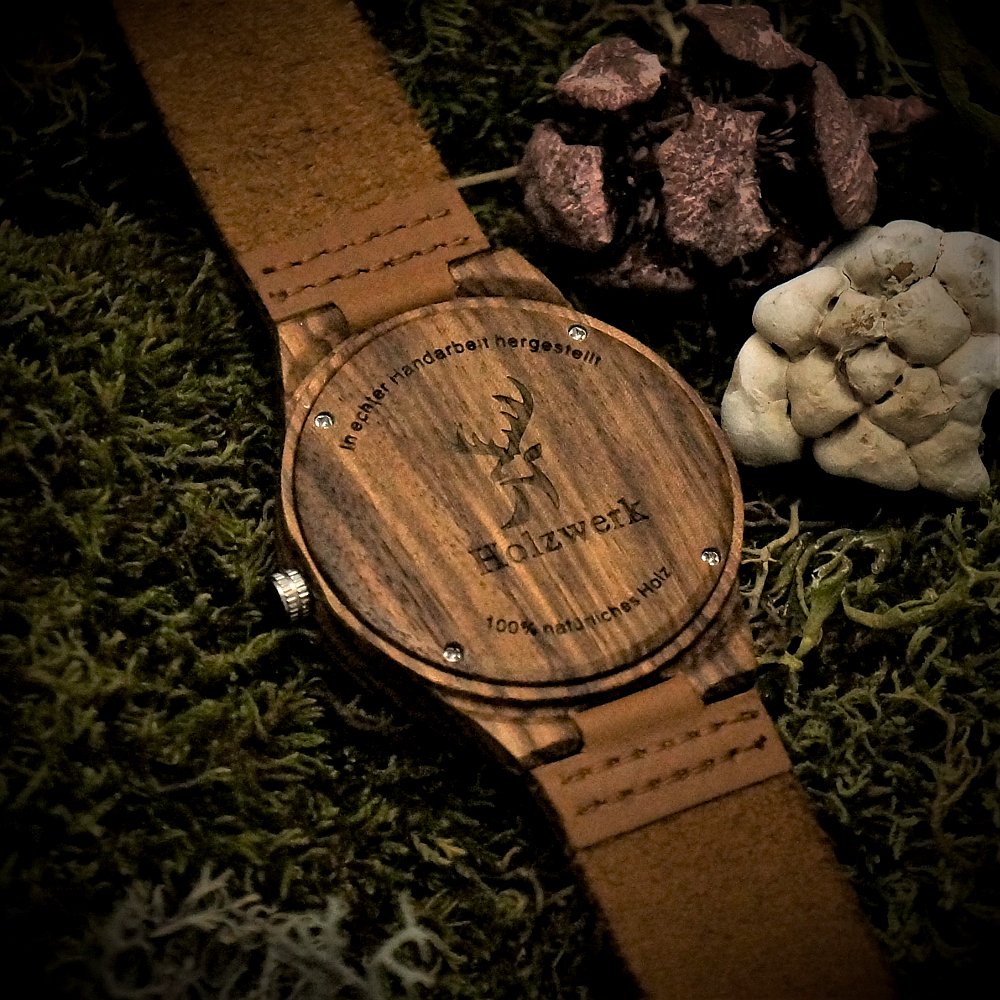 Holzwerk Germany Ręcznie wykonany designerski zegarek damski zegarek męski ekologiczny naturalny drewniany zegarek skórzany zegarek analogowy klasyczny zegarek kwarcowy brązowy z motylem natura,