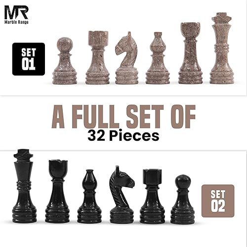 Miniatura 3 de Piezas de ajedrez de mármol de 3.5 pulgadas King hechas a mano Oceanic y Black 32 figuras de ajedrez para juegos de mesa, adecuado para juegos de