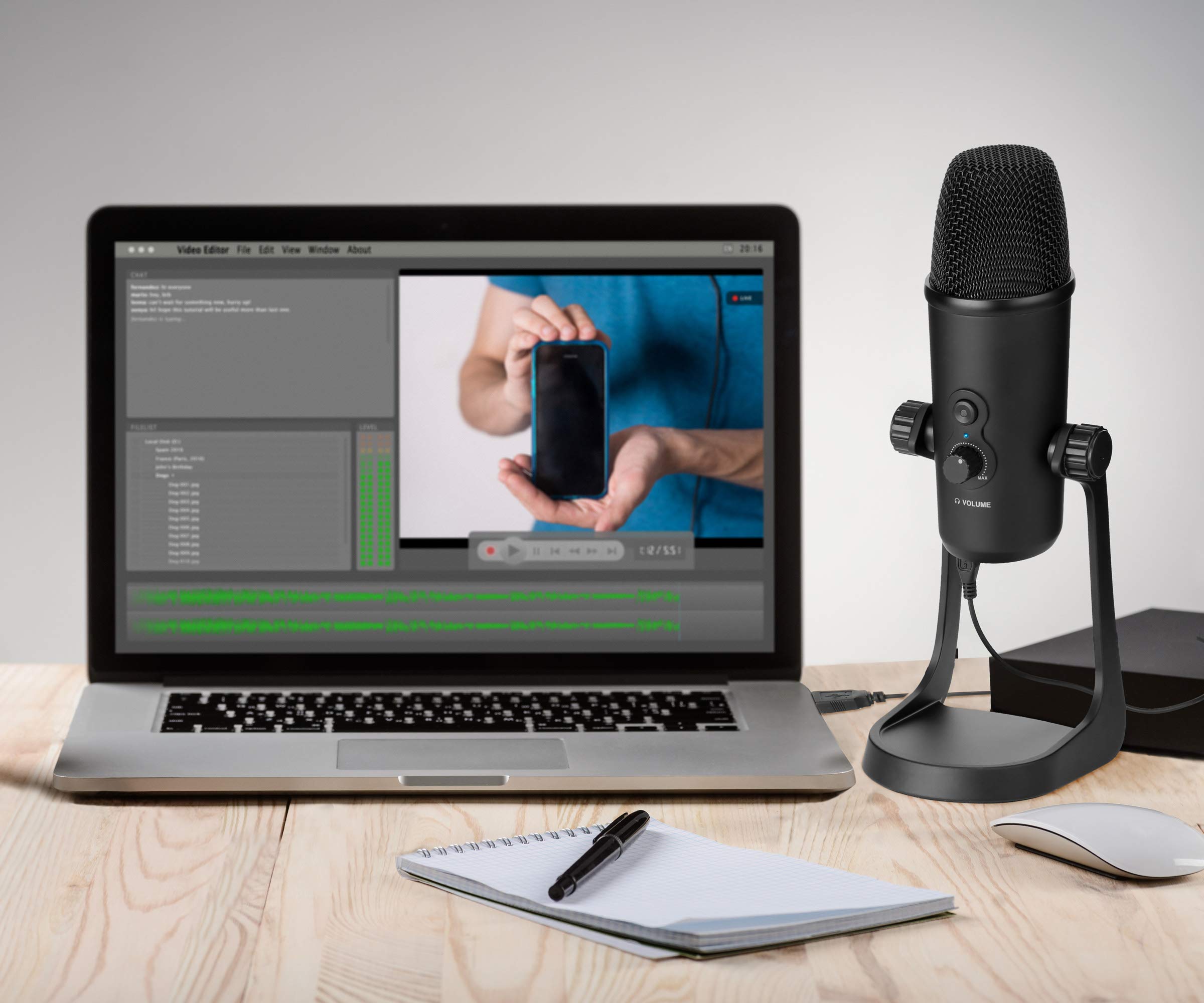 Vidpro XM-USB - Microfono stereo USB per Windows e Mac, design in metallo resistente con supporto da tavolo per registrazione, artisti di registrazione, cantanti, musicisti e interviste