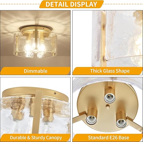 Miniatura 6 de Lámpara de techo moderna de montaje semiempotrado de 15 pulgadas, 3 lámparas de cristal de tambor, luces de techo para pasillo, entrada, vestíbulo,