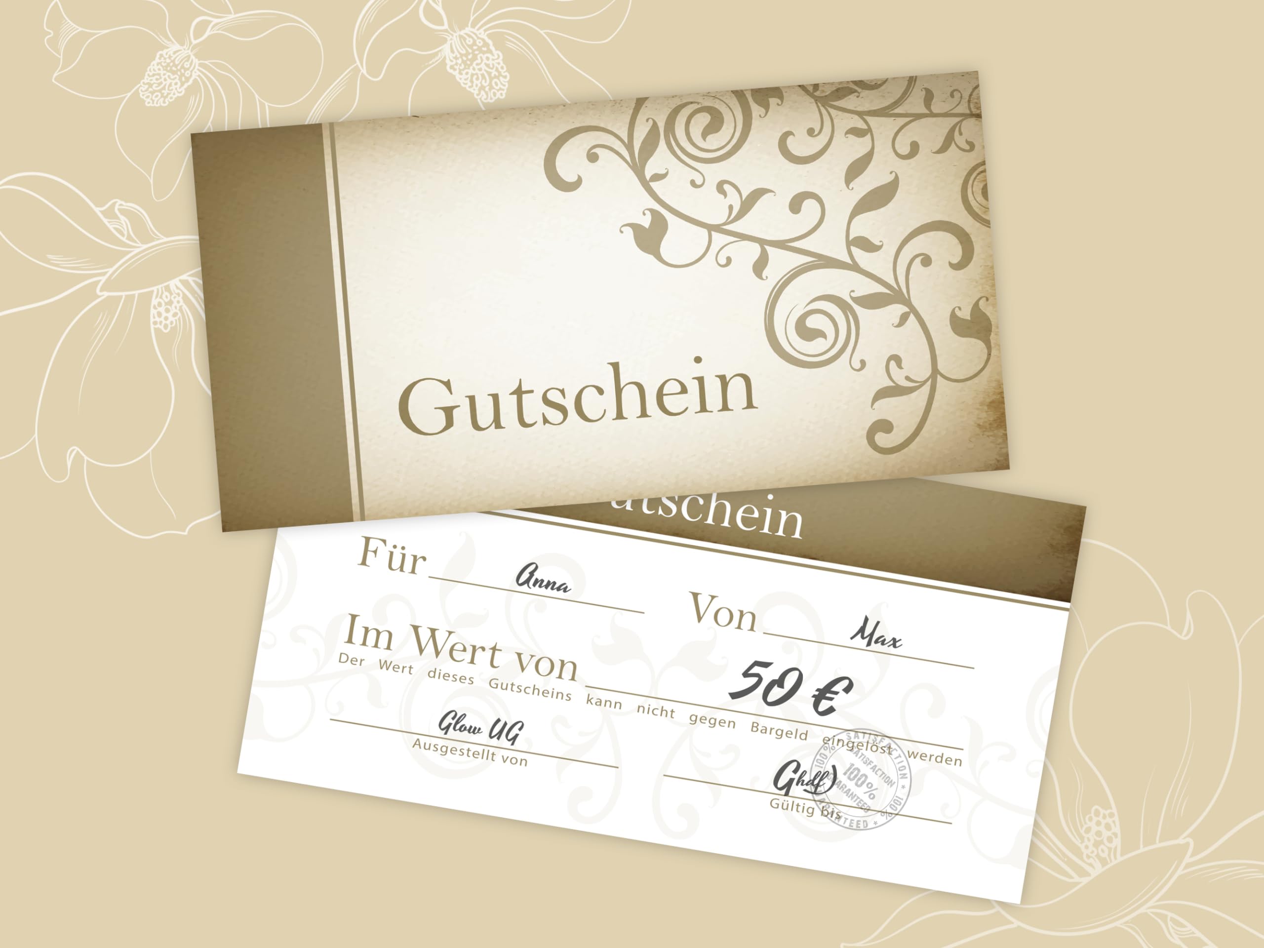 250 Gutscheine DIN lang (21x10,5 cm)+ 250 Kuverts DIN lang (22x11 cm) Design Motiv Vintage Papyrus Altes Papier Gutscheine zum Ausfüllen Gutschein Geschenk Karte Massage Wellness Kosmetik Spa Beauty