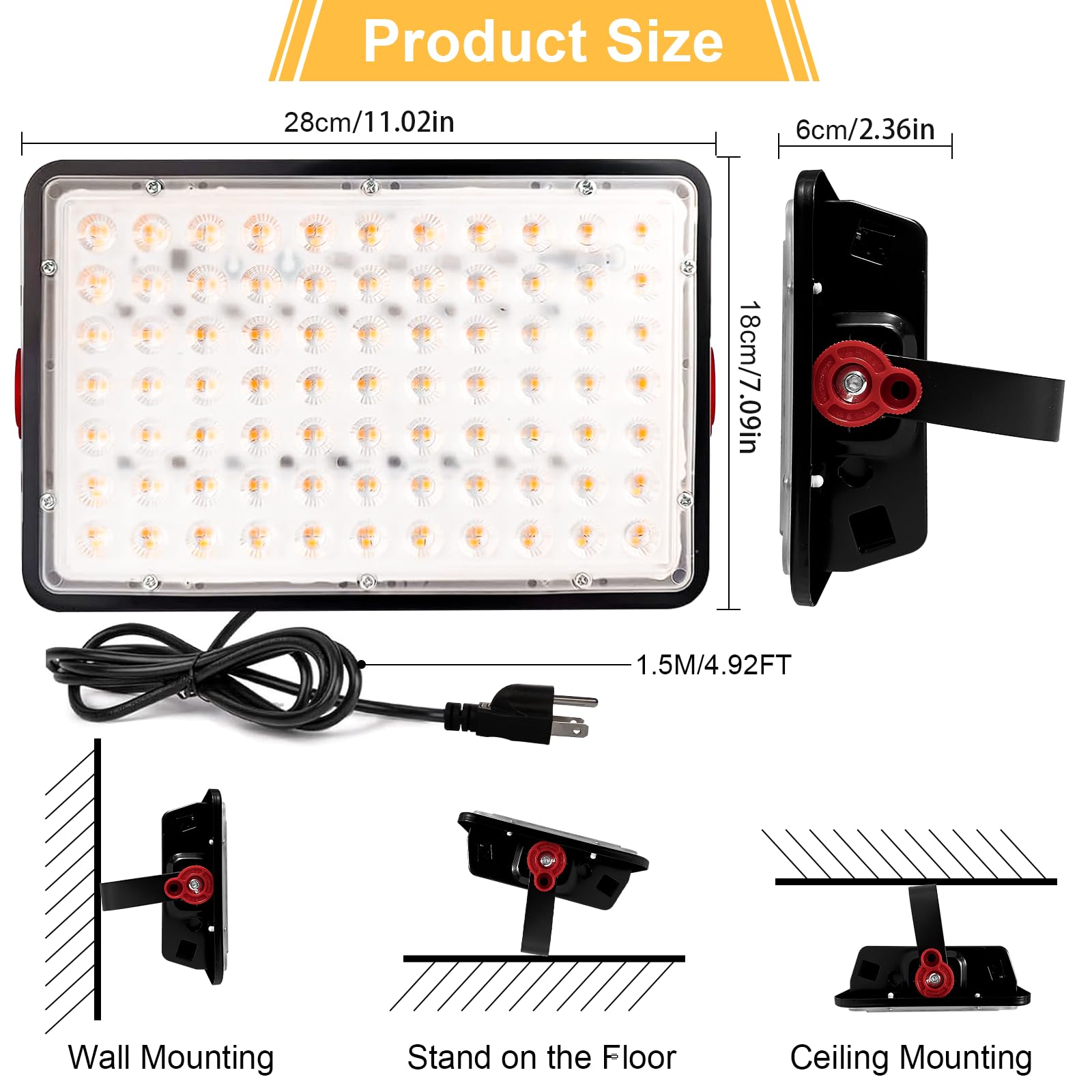 200W LED Flood Lights Outdoor, 3000K Warm White Plug in Flood