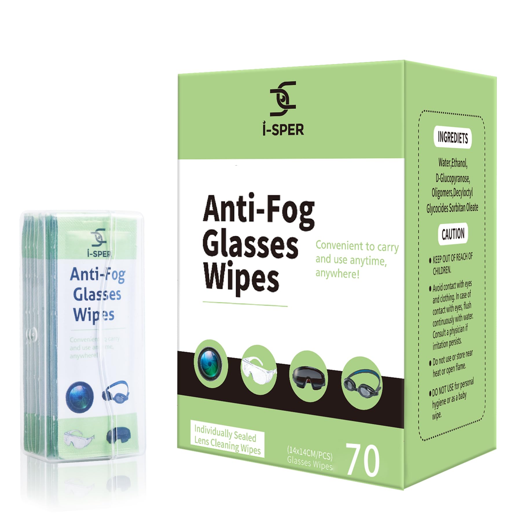 70ct Anti-Fog Wipes | Pre-Moistened | Individual Pack | Glasses & Lens