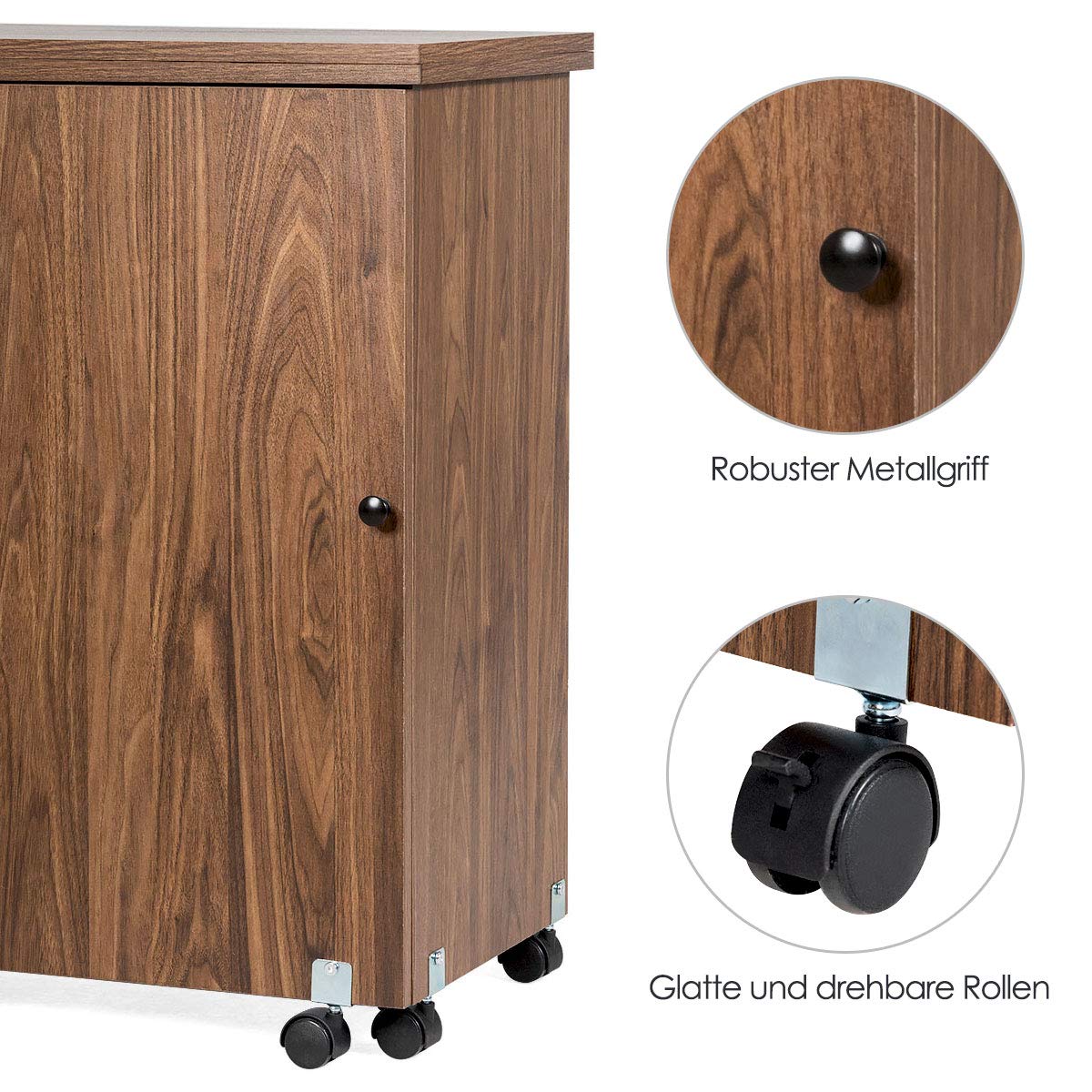 DREAMADE Nähtisch Nähmaschinenschrank Faltbar, Nähschrank Nähmöbel, Mehrzwecktisch mit 4 Rollen (Braun)