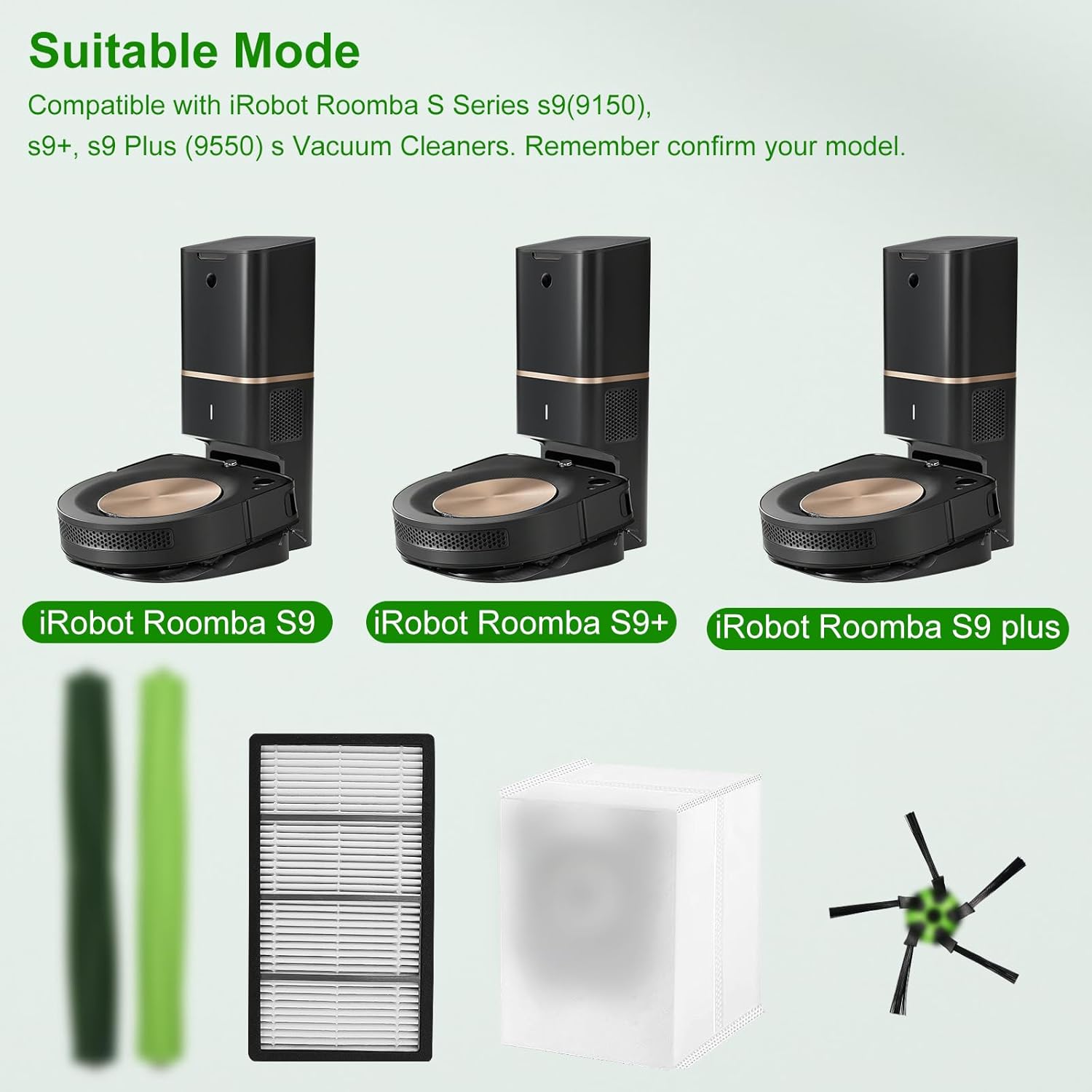 22 Pcs S9 Replacement Parts for iRobot Roomba S9 (9150) S9+ S9 Plus (9550) S Series Vacuum Cleaner, 2 Sets of Roller Brushes 6 Filters 6 Side Brushes 6 Vacuum Bags