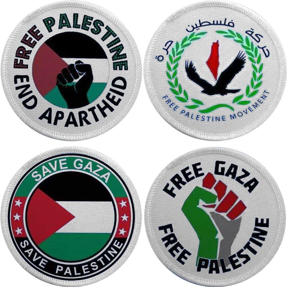 Sanfly As Shown 4Pcs Palestine Flag Embroidered Patches Free Palestine Applique Badge Sew On Patch With Hook And Loop Fastener For Clothes Backpack