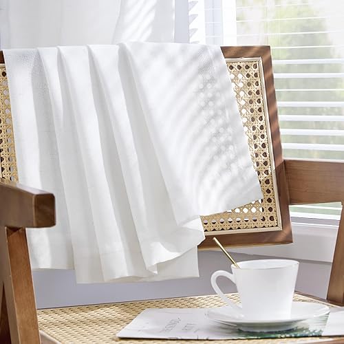Miniatura 8 de jinchan Cortinas semitraslúcidas de 90 pulgadas de largo, juego de 2 paneles de cortinas de lino blanco para sala de estar, dormitorio, cortinas