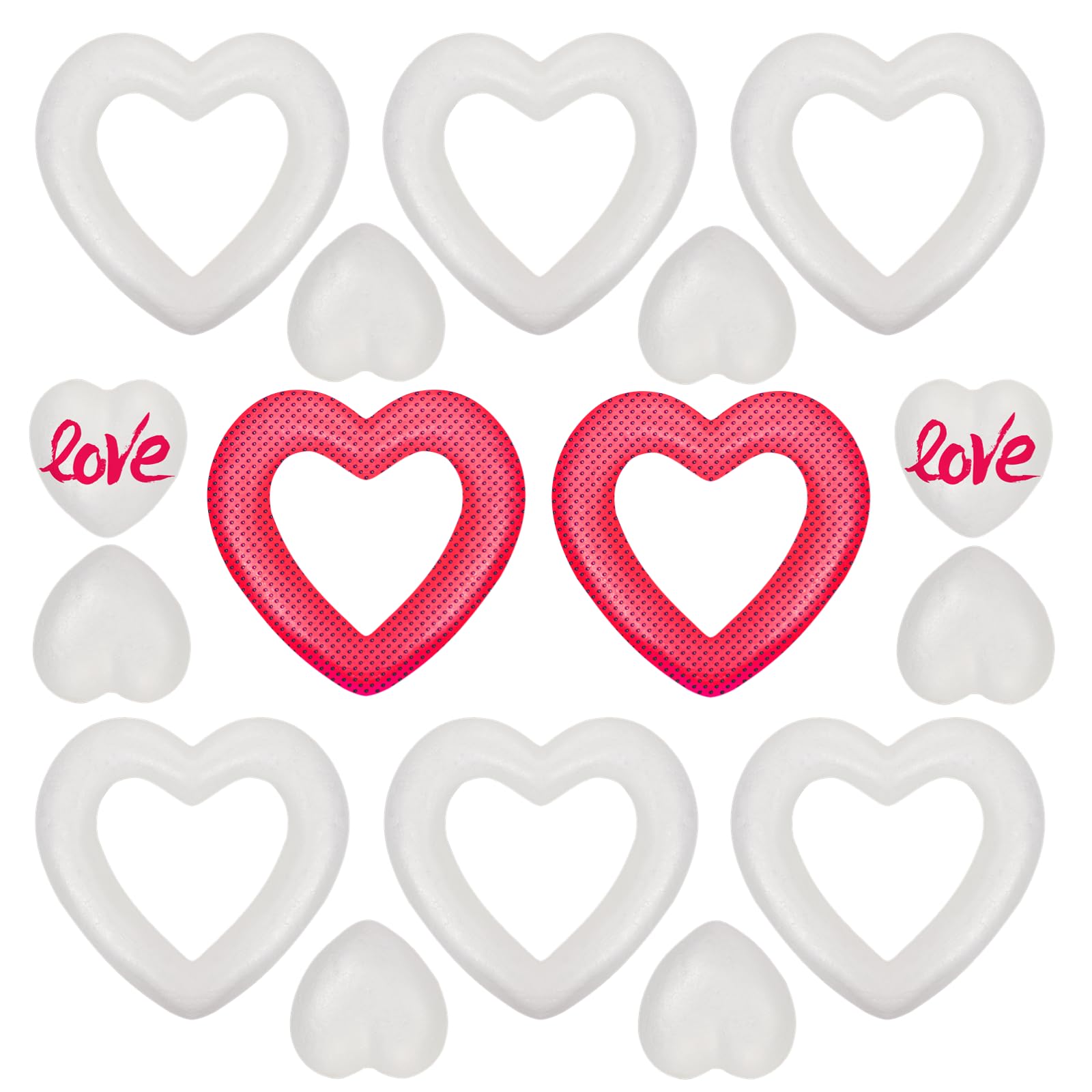 AnjetanHeart Shaped Foam, 16 PCS Wreath Foam Hearts for Crafts White Foam Heart Wreath for DIY Artifacts Versatile Hearts for Wedding Decorations, Valentines Day Accessories